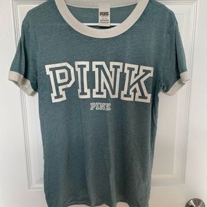 Victoria’s Secret PINK Muted Teal Baseball T-Shirt Size Medium
